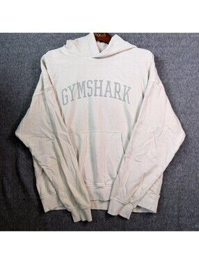 Gymshark Hoodie Mens Medium Beige Pullover Fleece Logo Graphic Sweatshirt Casual
